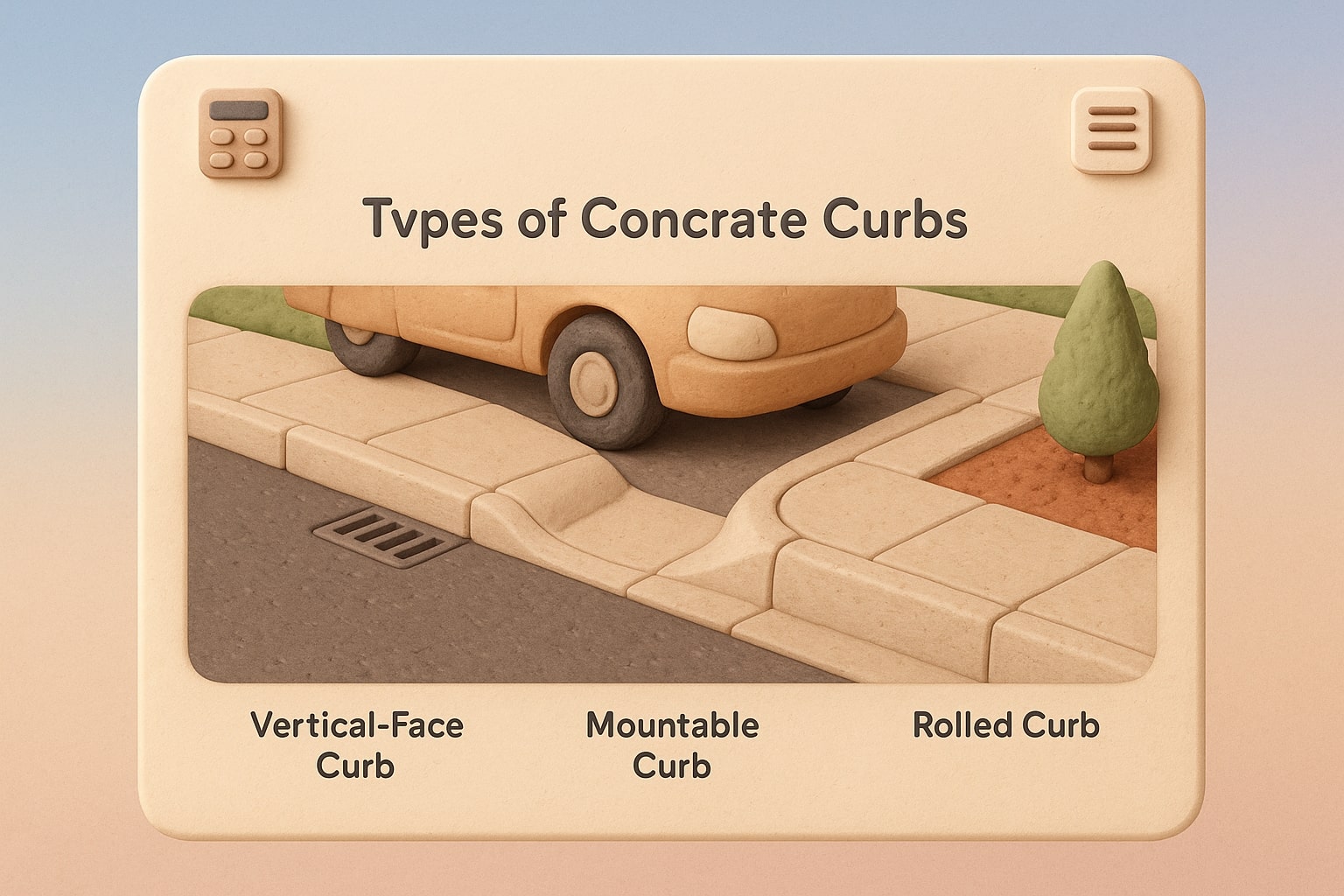Demonstrates how the Curb Concrete Calculator works with input fields and instant results that help users solve problems with ease.
