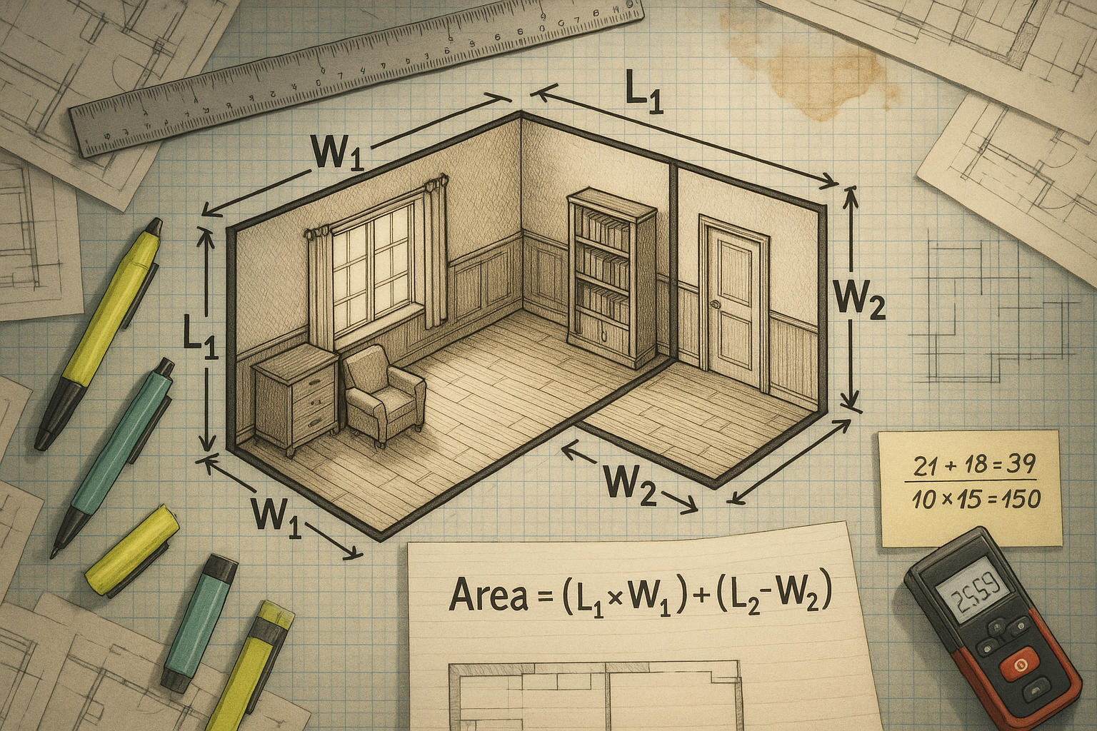 L-shaped Square Footage Calculator