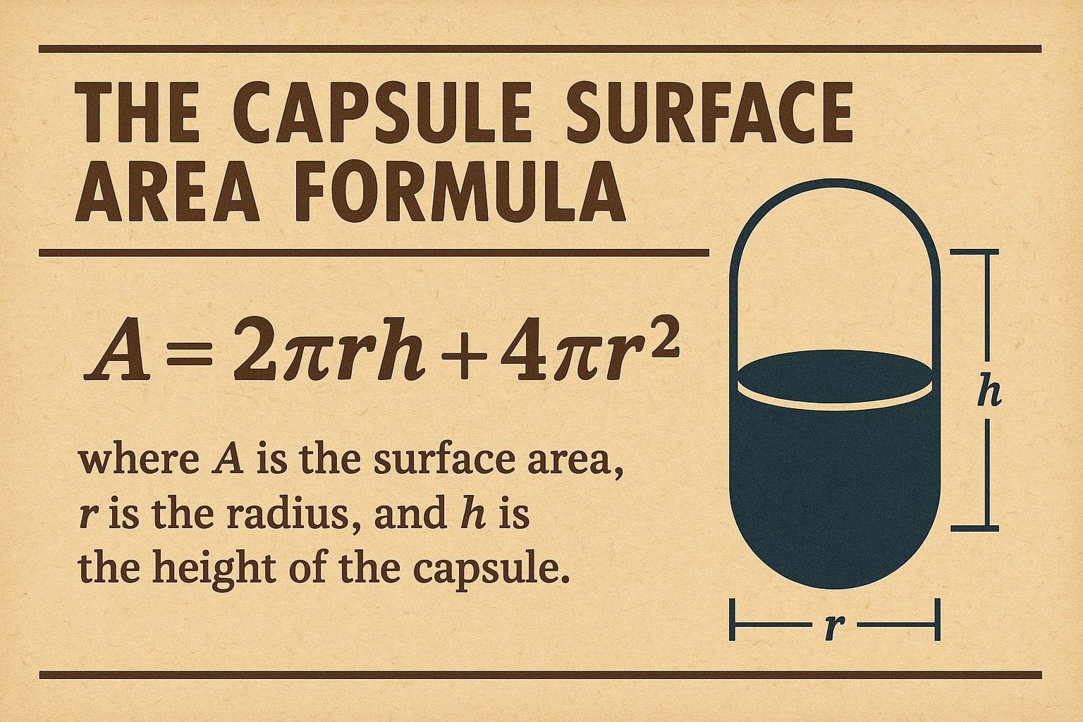 Illustration of how the surface area of a capsule works with input fields and instant results to help users solve problems easily.