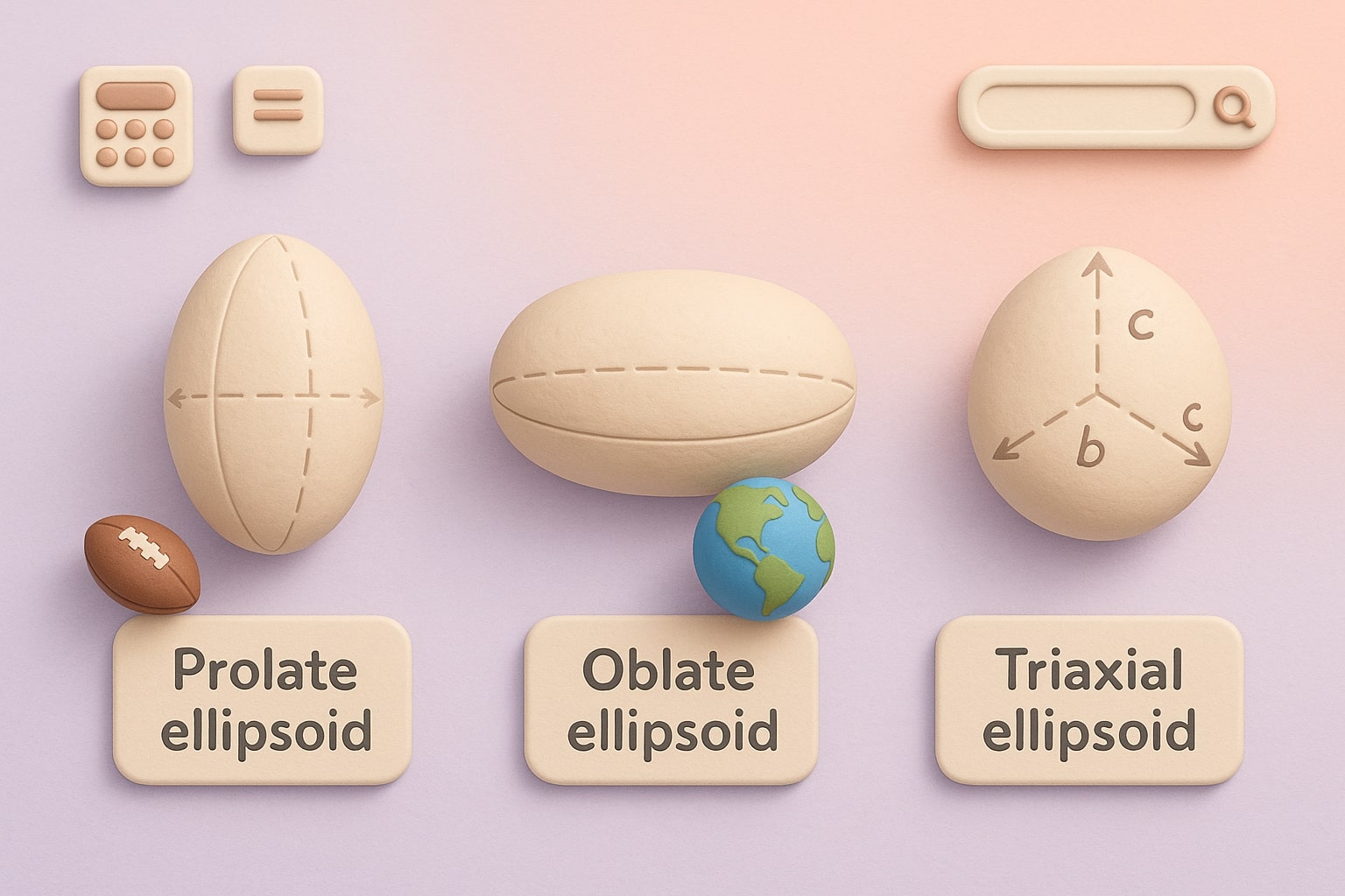 Demonstrates how the Surface Area of Ellipsoid Calculator calculator works with input fields and instant results that help users solve problems with ease.