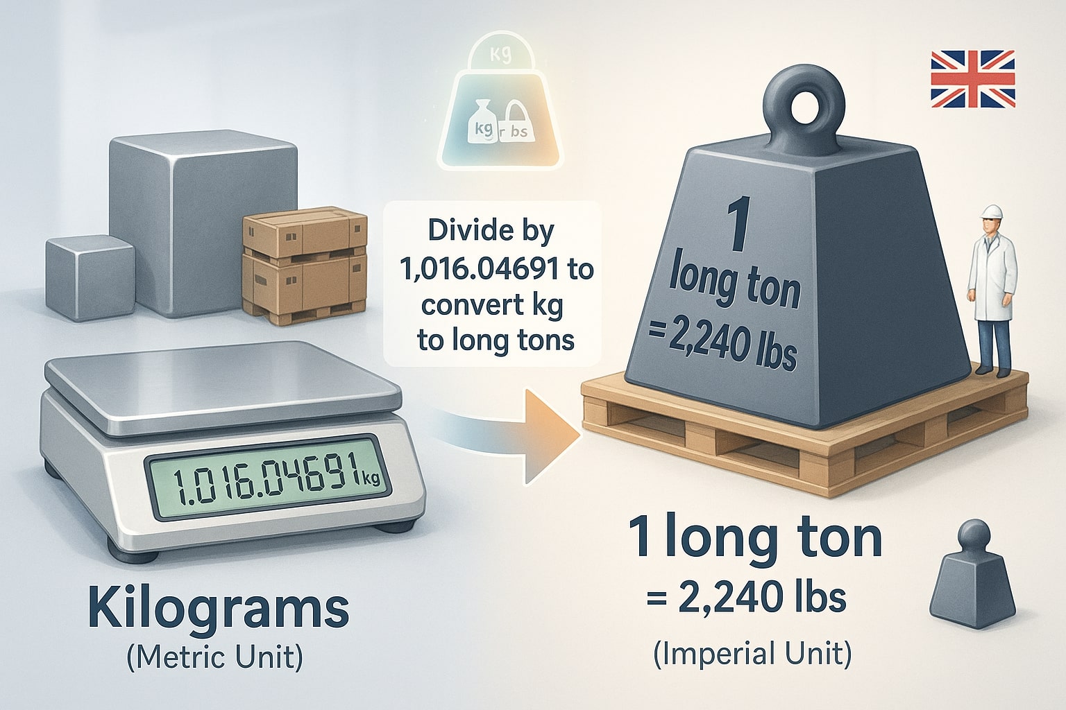 Kilograms to Long tons Converter