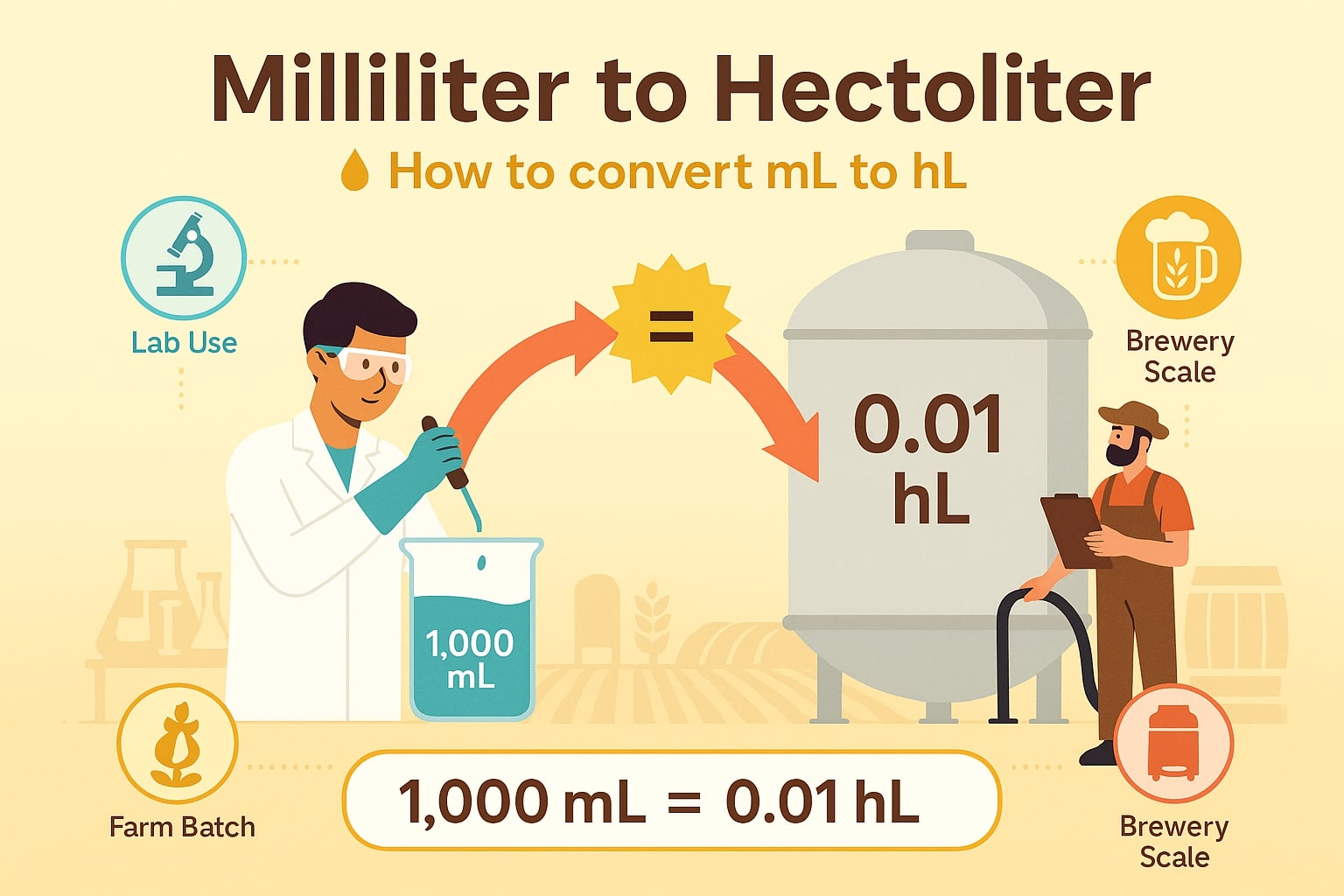 Milliliters to Hectoliters Converter